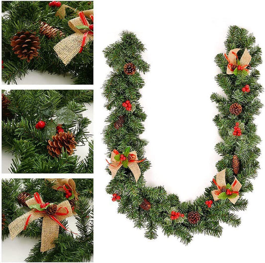 12FT Christmas Garland With Lights Door Wreath Xmas Fireplace Stairs DIY Decor