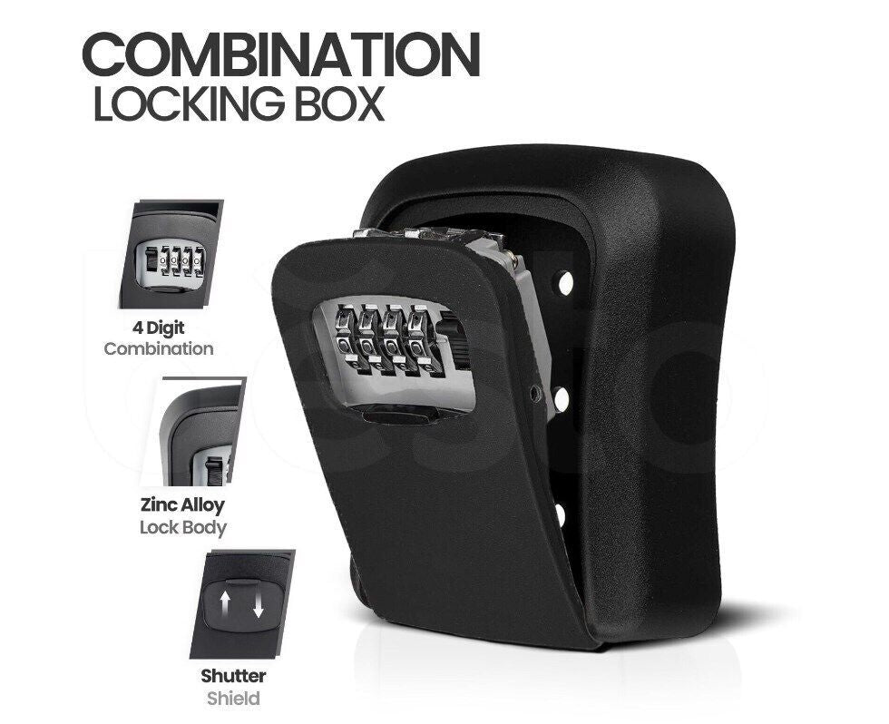 Wall Mounted Key Safe, 4 Combination Key Safe Outdoor Security Key Lock Box