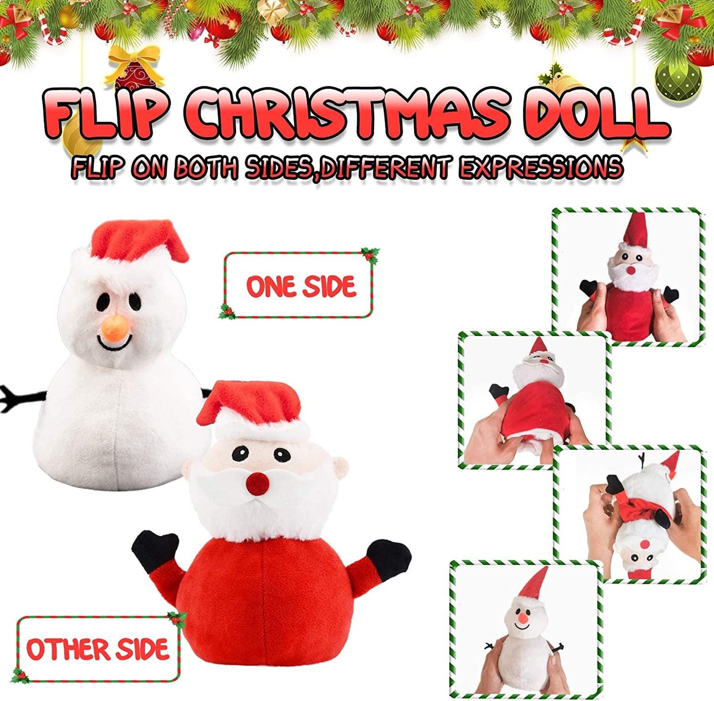 Santa Plush Snowman Plush Toy Reversible Christmas Santa Claus Double Side Stuffed Plushie Soft Doll New Year Birthday Gift for Kids Amazon Platform Banned