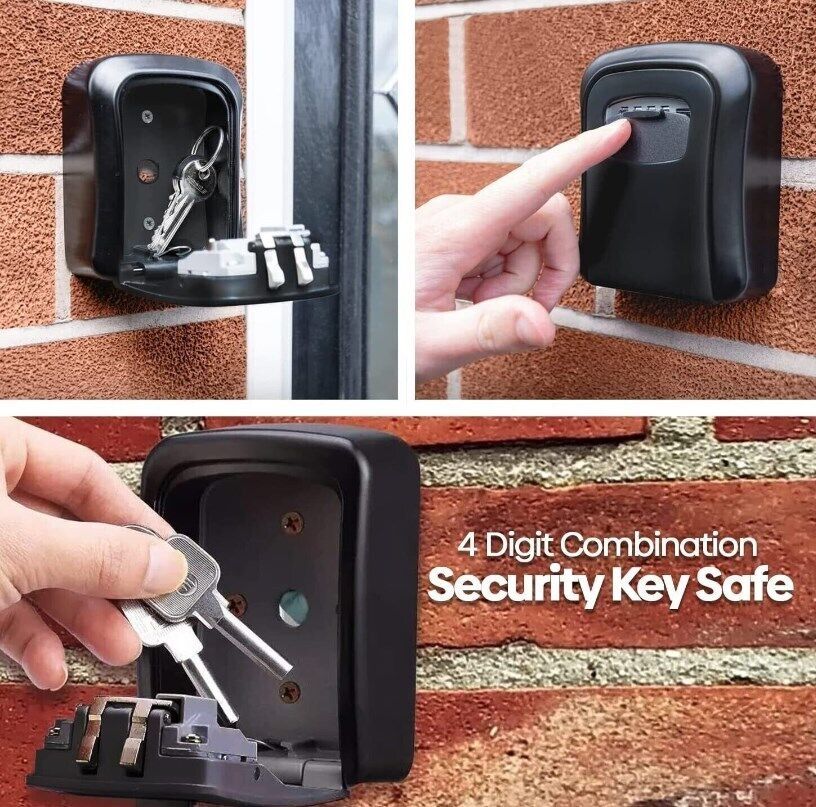 Wall Mounted Key Safe, 4 Combination Key Safe Outdoor Security Key Lock Box